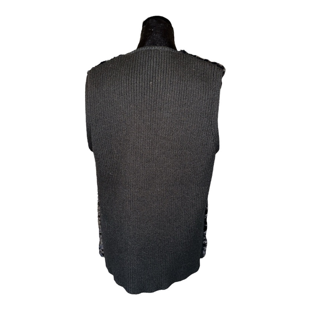 Chico's Womens Faux Fur Black Open Front Lined Vest Ribbed Back Pockets Size 1 - Picture 3 of 8